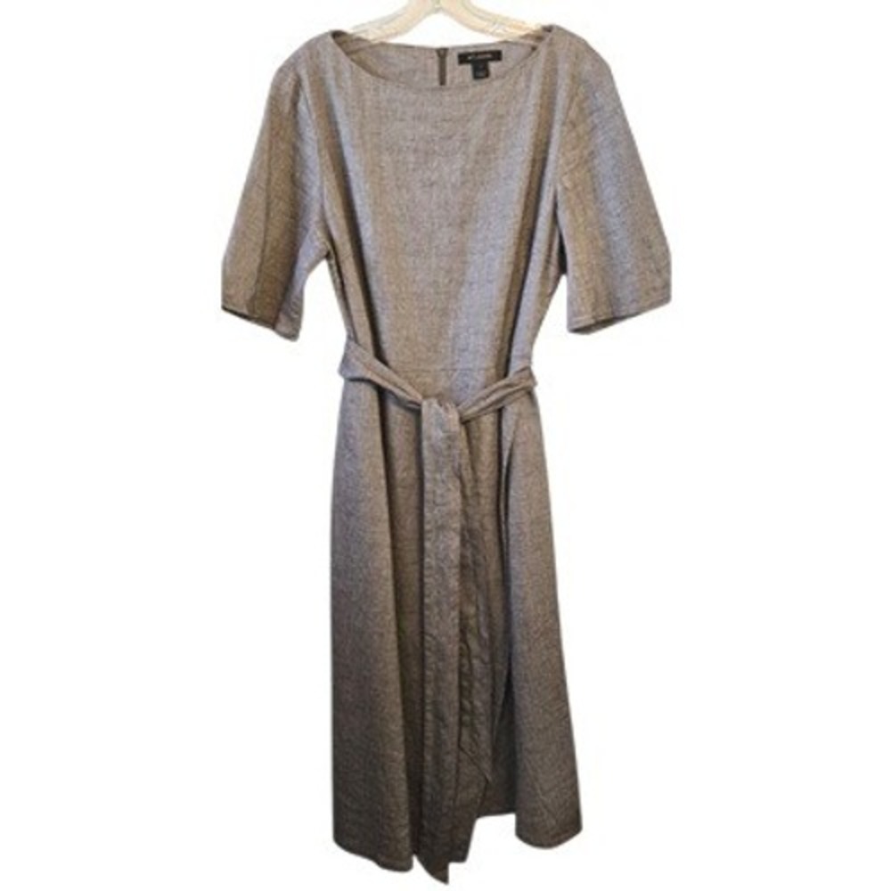 St John Linen Wrap Dress Womens 8 Tan Belted Midi Neutralโ Minimalist Capsule